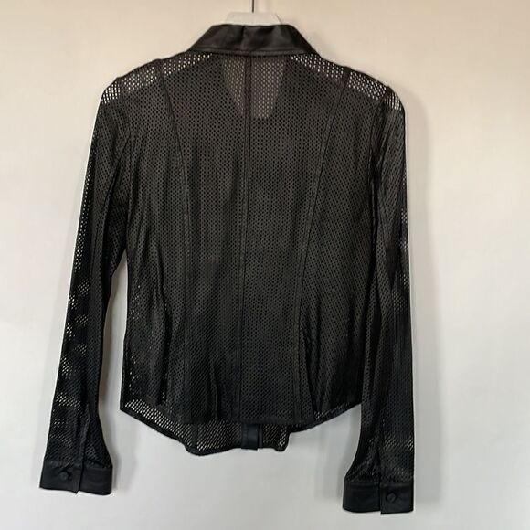 David Meister Genuine Leather Net Style Shirt - Picture 5 of 7